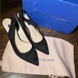 Stuart Weitzman Black Suede Pointed Slingback Mules